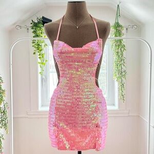 Pink Sequin Halter Dress